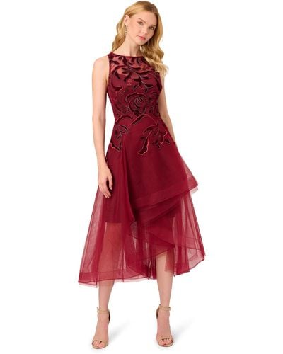 Adrianna Papell Halter Velvet Tulle Dress - Red