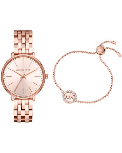 Michael Kors Pyper Stainless Steel Quartz Watch With Stainless-steel-plated Strap Rose Gold-tone Brass Bracelet - Metallic