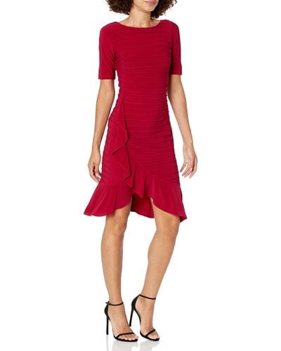 Adrianna Papell Pintucked Ruffle Dress - Red