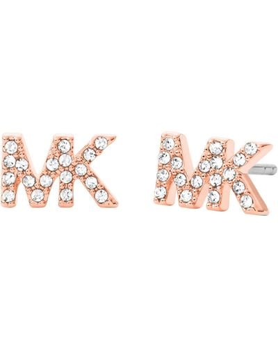 Michael Kors Brass And Pavé Crystal Mk Logo Stud Earrings For - Pink