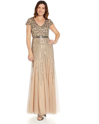 Adrianna Papell Beaded Godet Gown - Natural