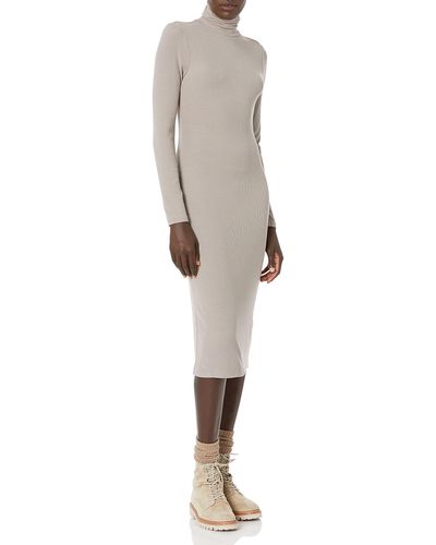 Amazon Essentials Fine Rib Long-sleeve Turtleneck Midi Dress - Natural