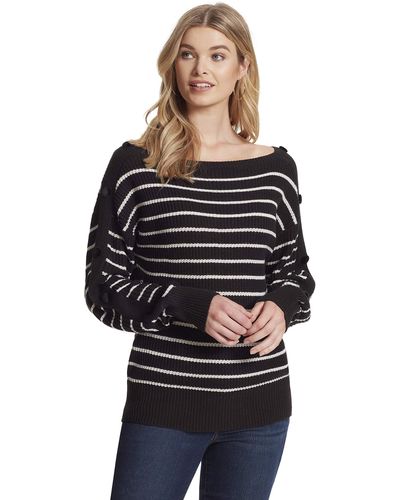 Jessica Simpson Plus Size Adley Elegant Boat Neck Sweater - Black