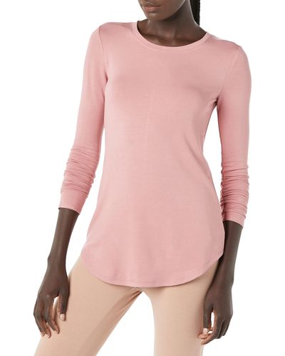 Amazon Essentials Supersoft Terry Regular-fit Long-sleeve Shirttail Hem Shirt - Pink