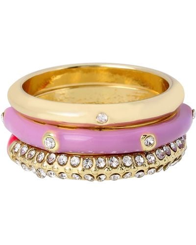 Steve Madden Colorful Band Ring Set - Pink