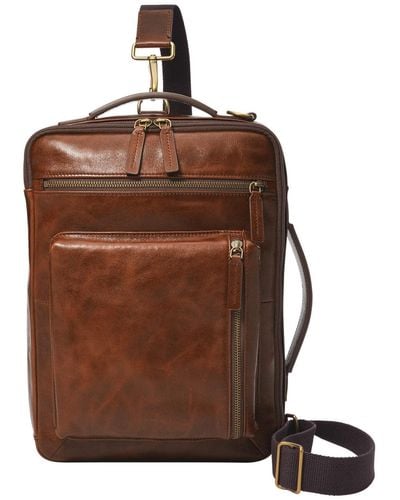 Fossil Buckner Leather Small Convertible Travel Backpack And Briefcase Messenger Bag - Brown