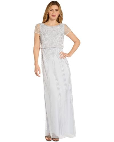 Adrianna Papell Beaded Blouson Long Dress - White