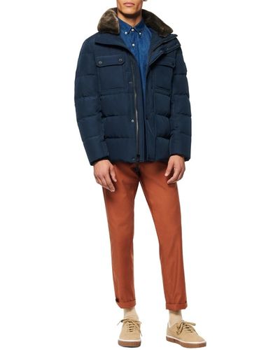 Andrew Marc Short Water Resistant Godwin Down Jacket Rib Knit At Storm Cuffs - Blue