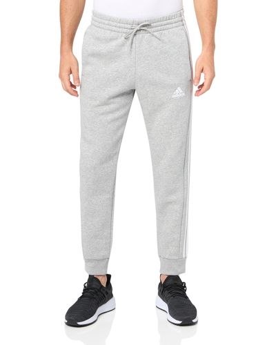 adidas Tall Size Essentials 3-stripes Fleece Tapered Cuff Pants - Gray