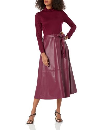 Anne Klein Combo Vegan Leather Dress Chianti - Red