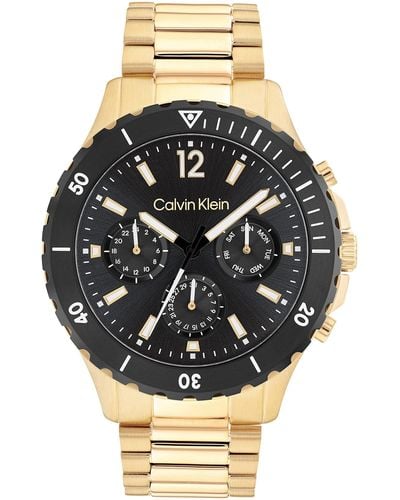 Calvin Klein Multifunction Ionic Light Gold Plated Steel And Link Bracelet Watch - Black