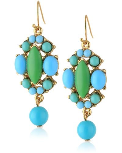 Ben-Amun 24k Gold-plated Green And Blue Glass Stone Drop Earrings