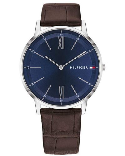 Tommy Hilfiger Quartz Stainless Steel And Leather Strap Dressy Watch - Brown
