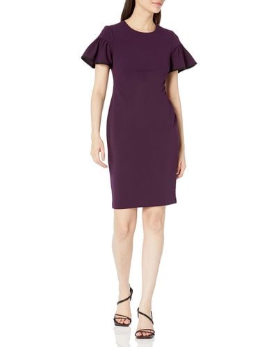 Calvin Klein Flutter Sleeved Sheath Dress - Purple