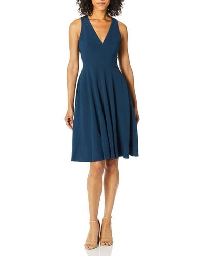 Dress the Population Catalina Solid Sleeveless Fit & Flare Midi Dress - Blue