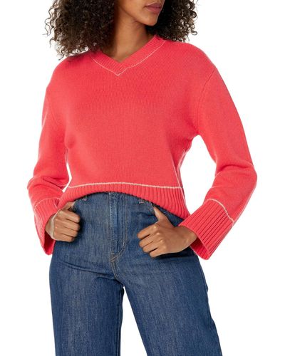 Monrow Ht1346-wool Cash V-neck Sweater - Red