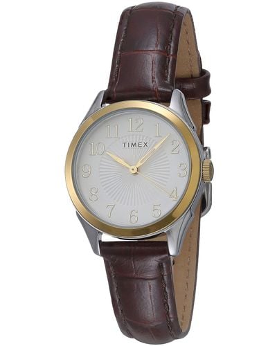 Timex Tone Case Silver-tone Dial With Brown Croco Leather