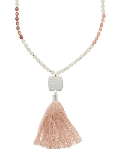 Lucky Brand Beaded Pearl Fringe Pendant Necklace - Brown