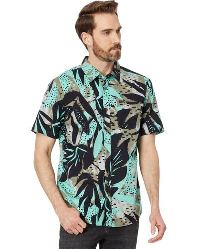 Volcom Regular Marble Floral Short Sleeve Button Down Hawaiian Shirt - Green