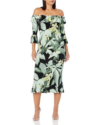 Norma Kamali Womens Off Shoulder Ruffle Fishtail To Midcalf Cocktail Dress - Green
