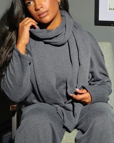 The Drop Charcoal Charcoal Fleece Tunic With Neck Wrap By @monetmcmichael - Gray