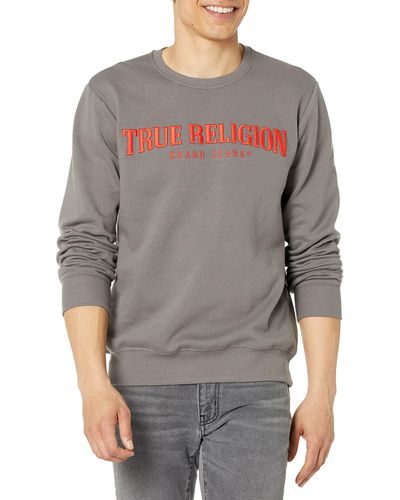 True Religion Raised Embroidered Crew Sweat Sweater - Gray
