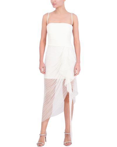 BCBGMAXAZRIA Sleeveless Straight Neck Cascading Ruffle Midi Dress - White