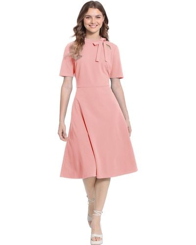 Maggy London Short Sleeve Fit And Flare Scuba Crepe Dress - Pink