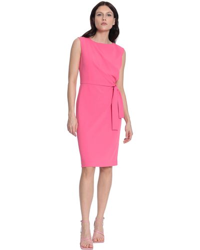 Donna Morgan Plus Size Sleeveless Boatneck Side Gathering And Tie Dress - Pink