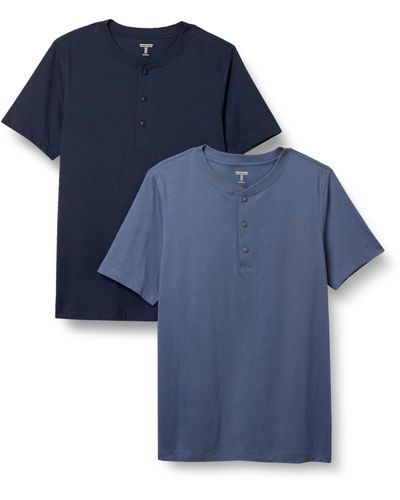 Amazon Essentials Kurzärmliges Jersey-Henleyshirt mit normaler Passform - Blau