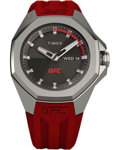 Timex Red Strap Black Dial Silver-tone