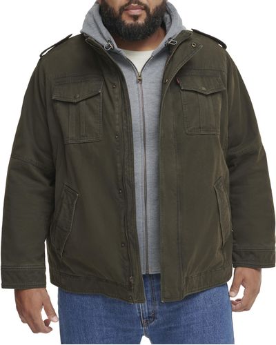 Levi's Washed Cotton Military Jacket With Removable Hood - Green
