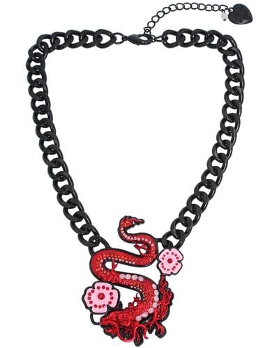 Betsey Johnson S Dragon Pendant Necklace - Red