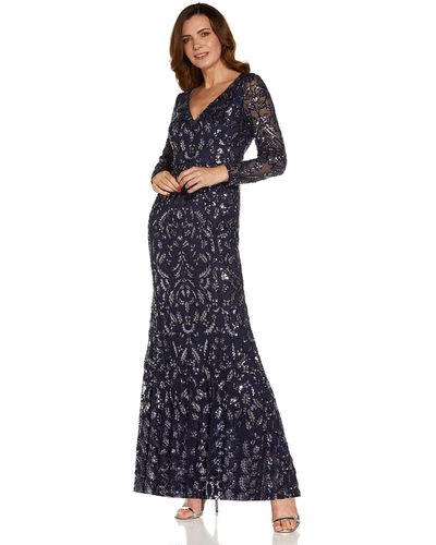 Adrianna Papell Stretch Sequin Gown - Blue