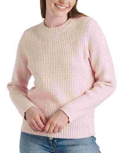 Lucky Brand Crew Neck Waffle Knit Sweater - Pink