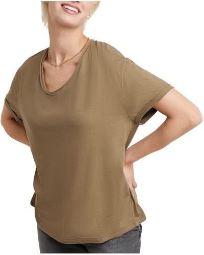 Hanes Originals V-neck Short Sleeve T-shirt With Raw Edge - Brown