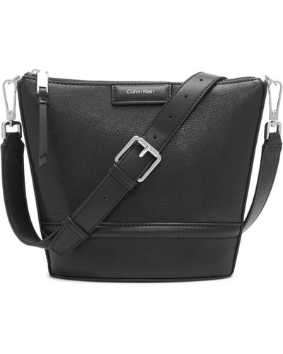 Calvin Klein Ash Top Zipper Leather Adjustable Crossbody Bag - Black