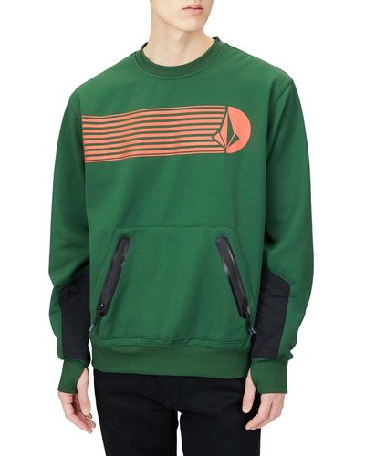 Volcom Let It Storm Crew Riding Snowboard Fleece Sweatshirt - Green