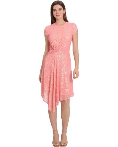 Maggy London Twist Waist Asymmetric Hem Sequin Dress - Pink