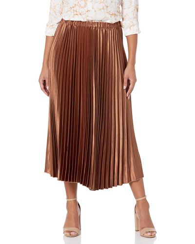 Anne Klein Pull On Pleated Skirt - Brown