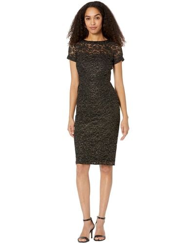 Maggy London Holiday Foil Glitter Shimmer Metallic Dress Occasion Party Guest Of - Black