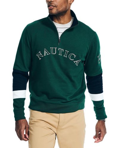 Nautica Sustainably Crafted Quarter-zip Colorblock Sweatshirt - Green