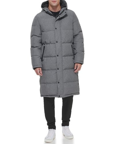 DKNY Arctic Cloth Hooded Extra Long Parka Jacket - Gray