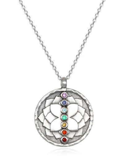 Satya Jewelry Multi Gemstone Silver Chakra Pendant Necklace 18-inch - Metallic