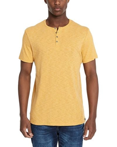 Buffalo David Bitton Mens Short Sleeve Split Neck Henley T Shirt - Yellow