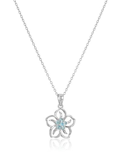 Amazon Essentials Sterling Silver Created Aquamarine Flower Pendant Necklace - Blue