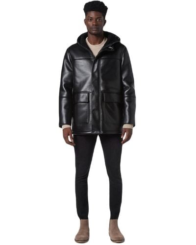 Andrew Marc Mid-length Hooded Dule With Patch Pockets Donohue Duel Zipper Front - Black