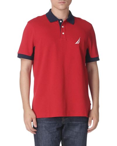 Nautica Classic Fit Short Sleeve Performance Pique Polo Shirt - Red