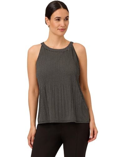 Adrianna Papell Sleeveless Printed Trapeze Top With Crinkle Details - Black