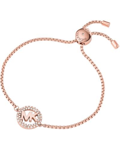 Michael Kors Stainless Steel Rose Gold-tone Slider Bracelet With Crystal Accents - Pink